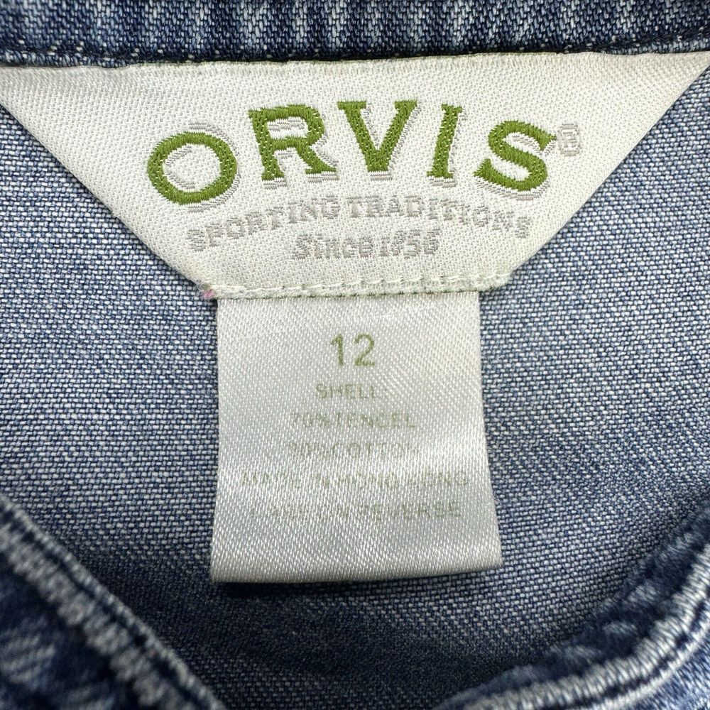 Vintage Orvis Womens 12 Denim Long Sleeve Button Up Shirt‎ Blue Hong Kong Collar - Picture 3 of 8